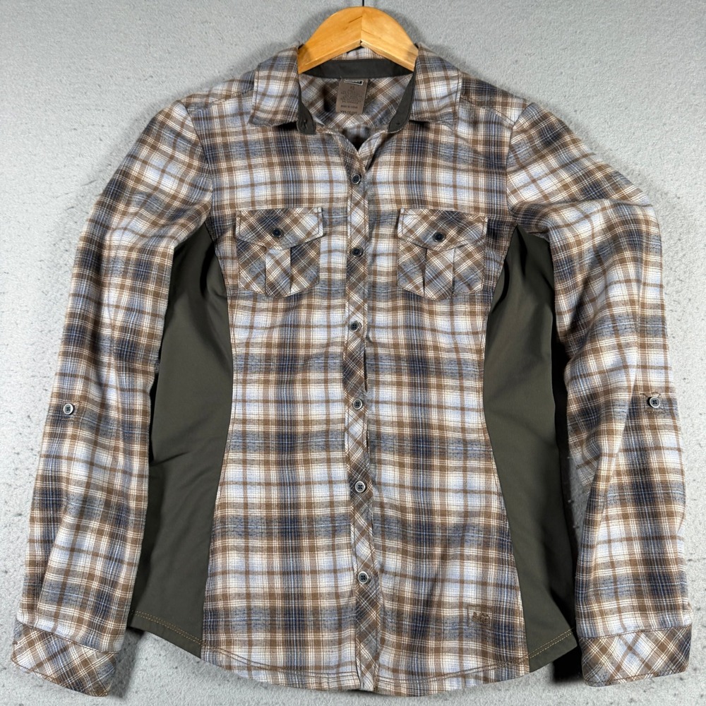 REI Womens Plaid Wool Blend Long Sleeve Hiking Shirt Brown‎ Blue XS 833427